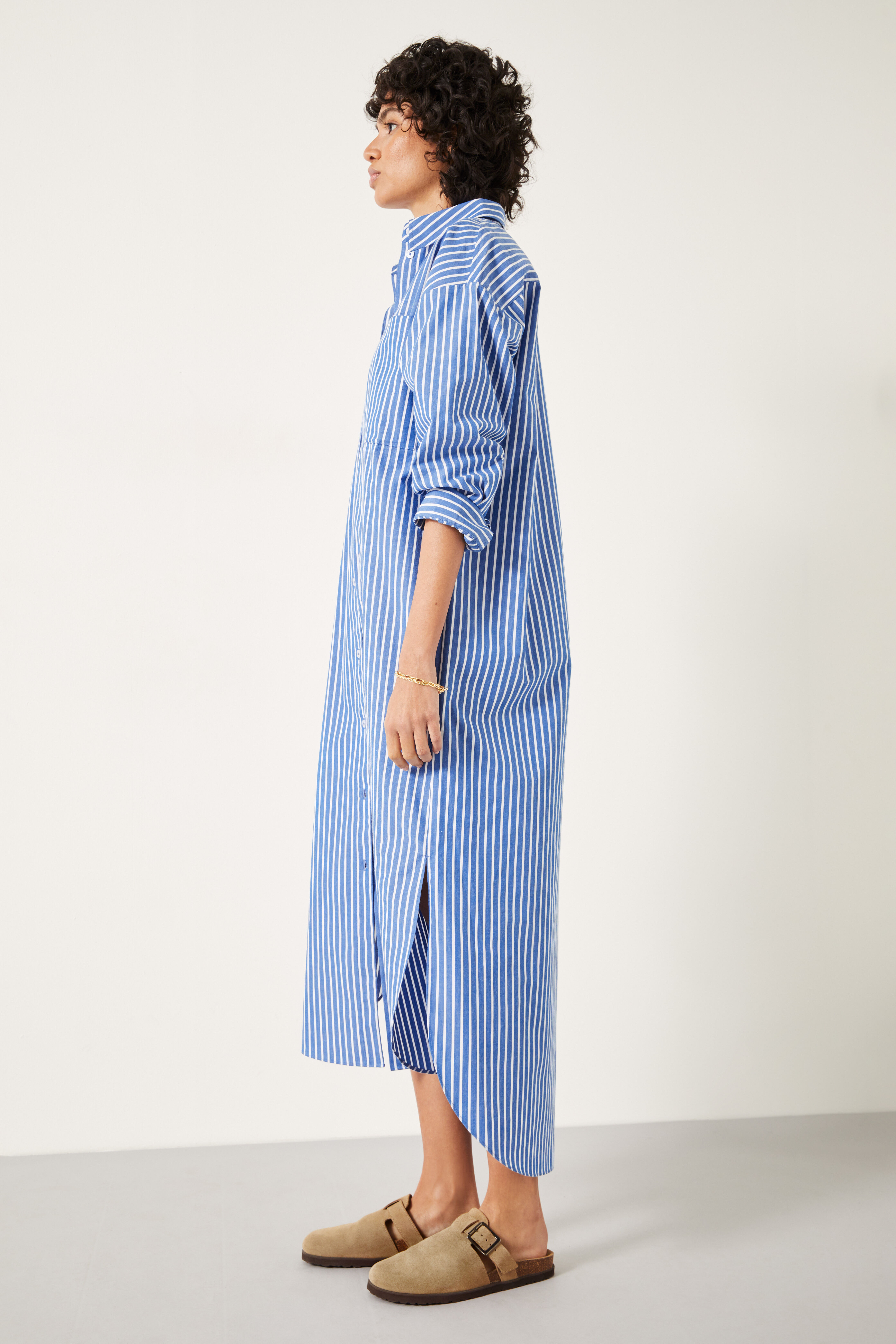 Maxi striped cheap shirt dress