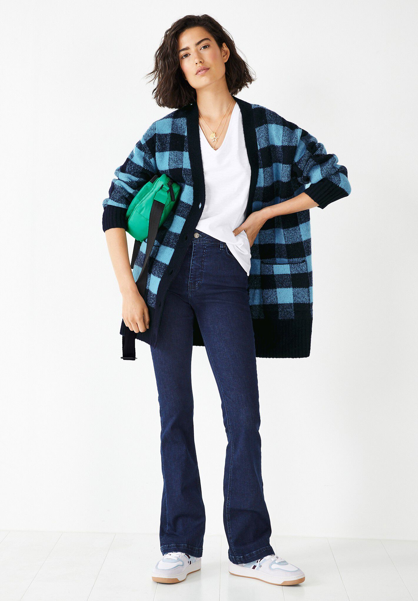 Ebony Checked Cardigan check blue navy hush