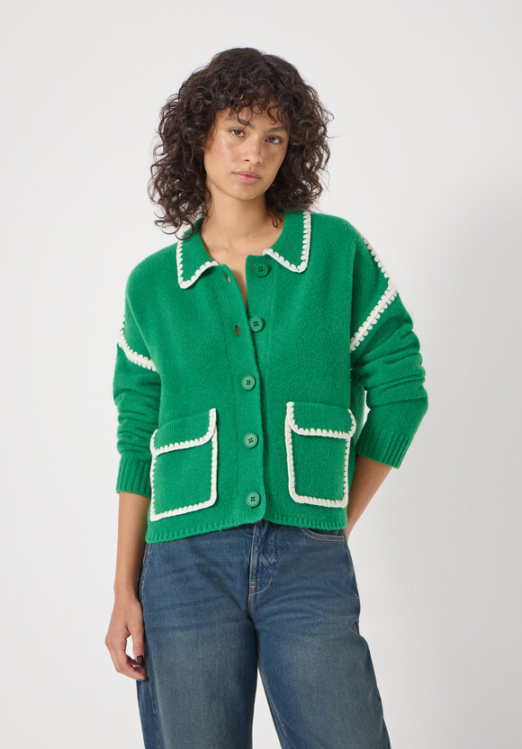 Wool Blend Whipstitch Trim Shirt Jacket