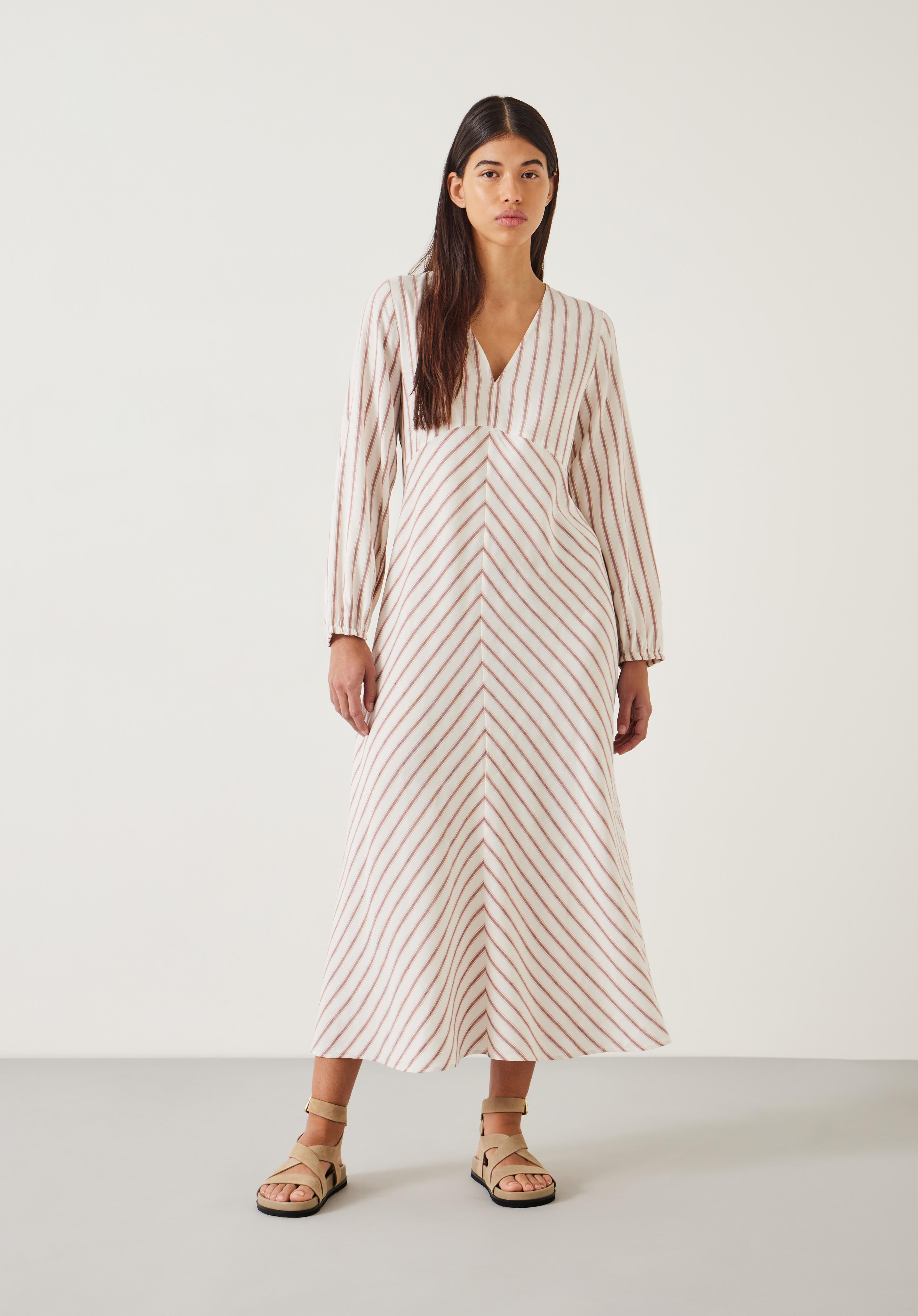 Aine Stripe Linen Blend Maxi Dress White hush