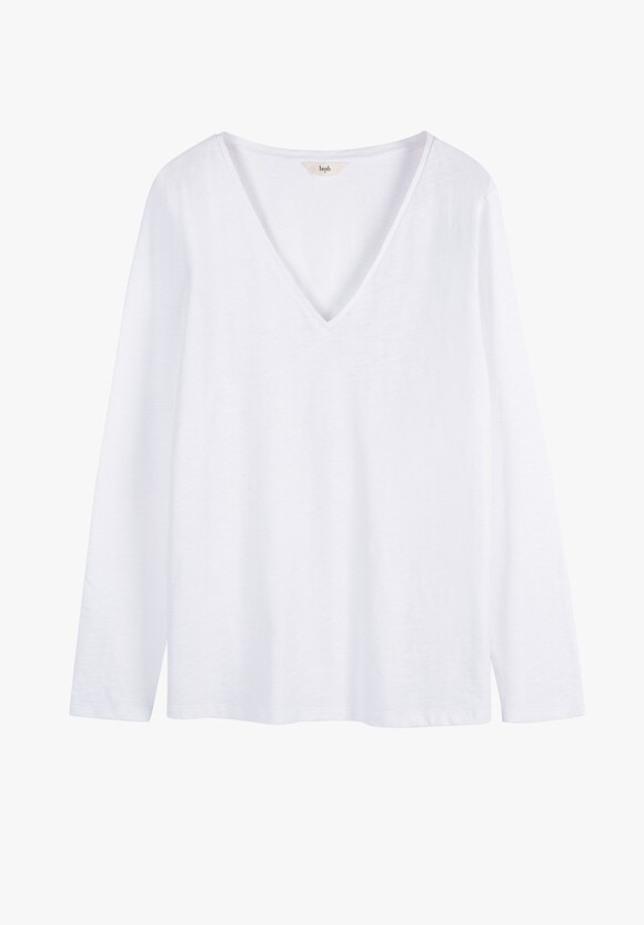Long Sleeve V-Neck Slub T-Shirt | White | hush