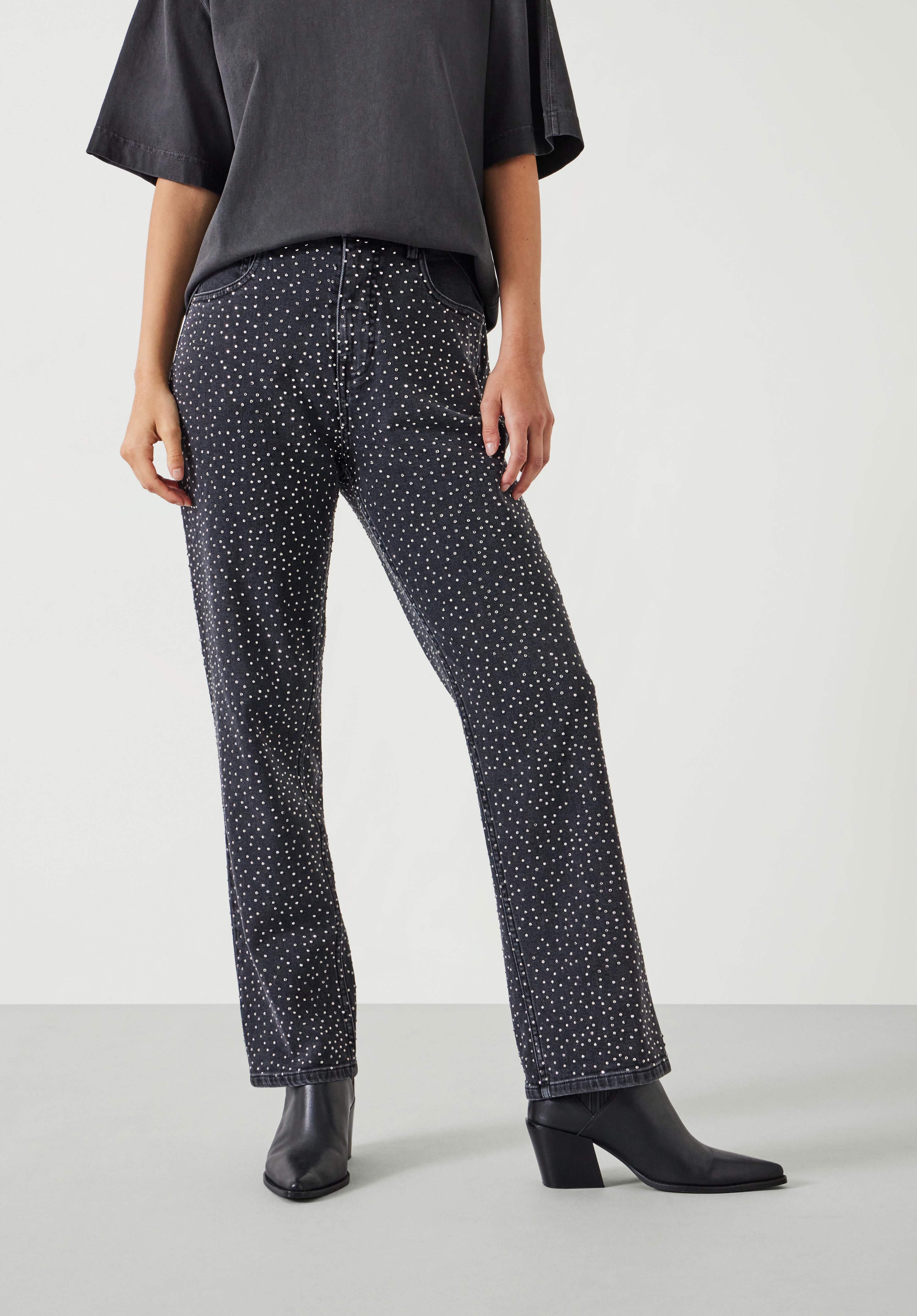 Alex Slim Straight Leg Jeans with Rhinestones | Washed Black