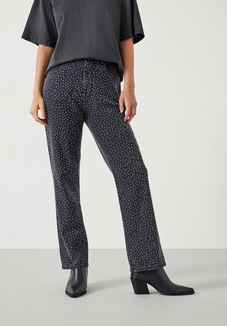 Alex Slim Straight Leg Jeans with Rhinestones