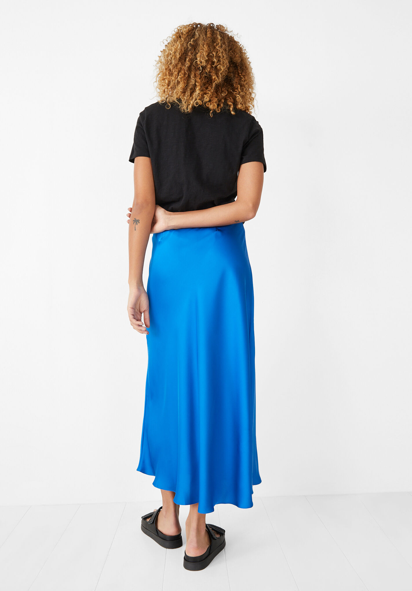 Blue satin skirt sale