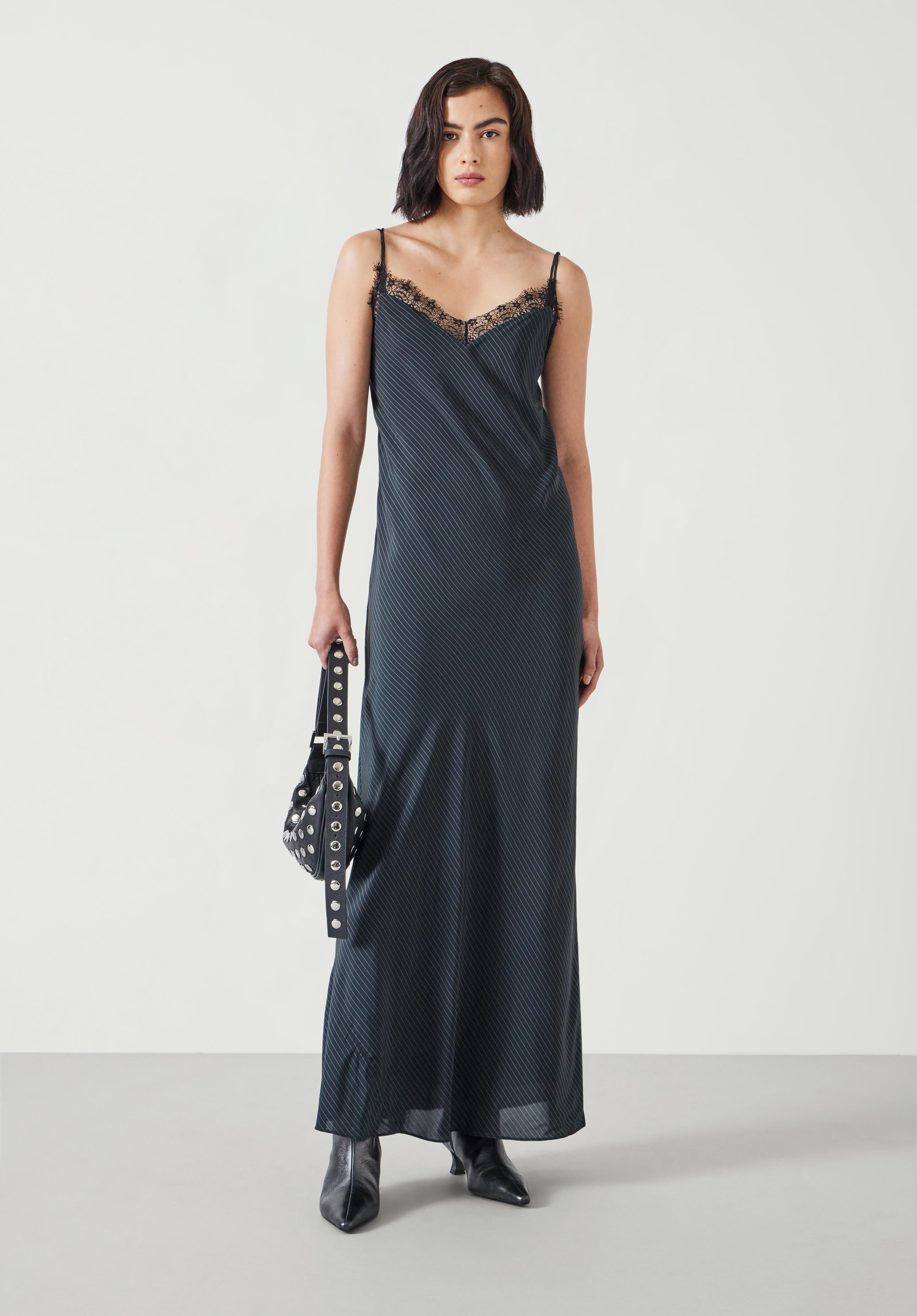 Elisabetta Slip Maxi Dress Pinstripe Grey hush