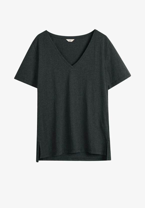Kali Cotton Slub V-Neck T-Shirt | Charcoal Marl | hush