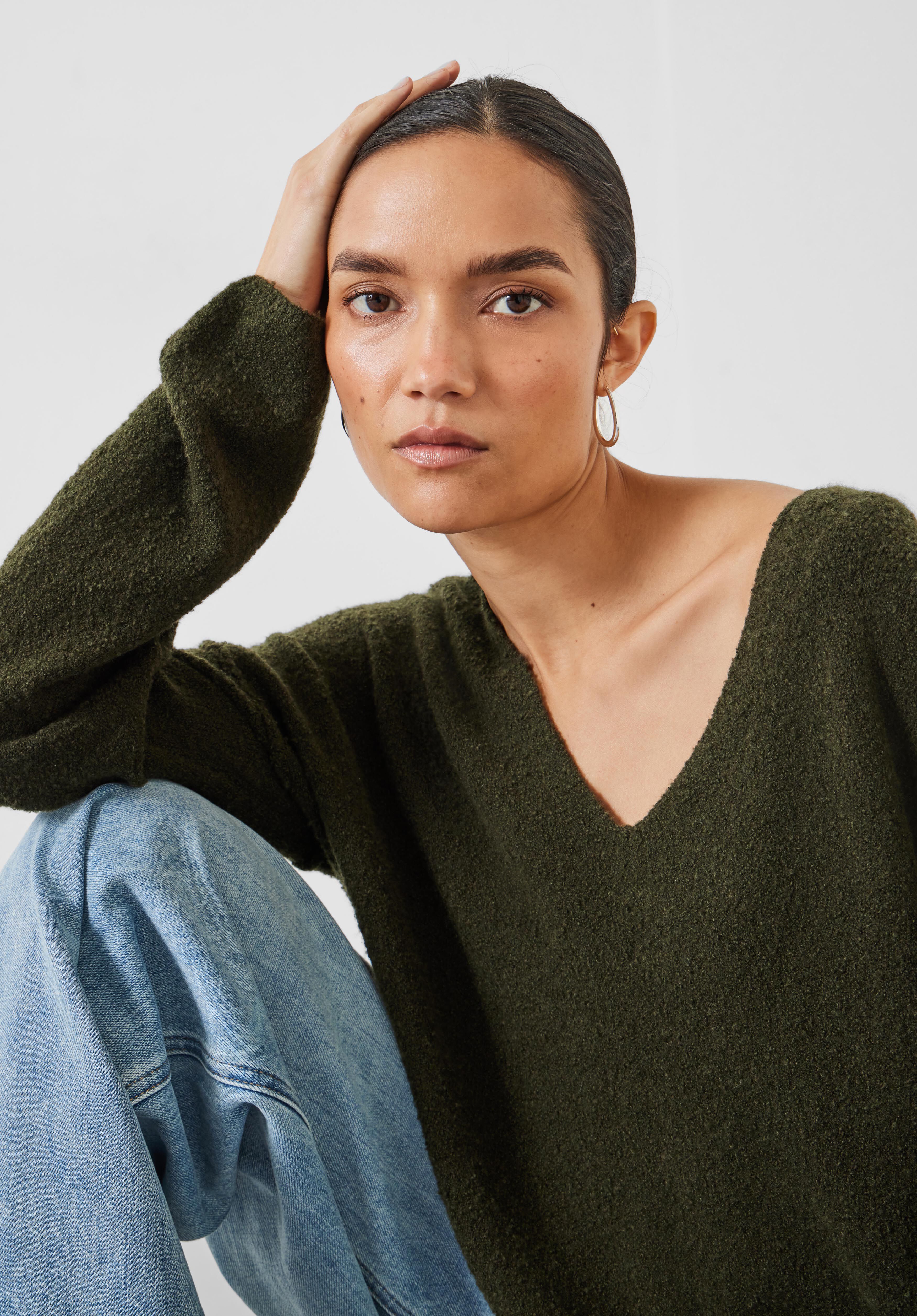 Carinda V Neck Knitted Jumper Dark Olive hush