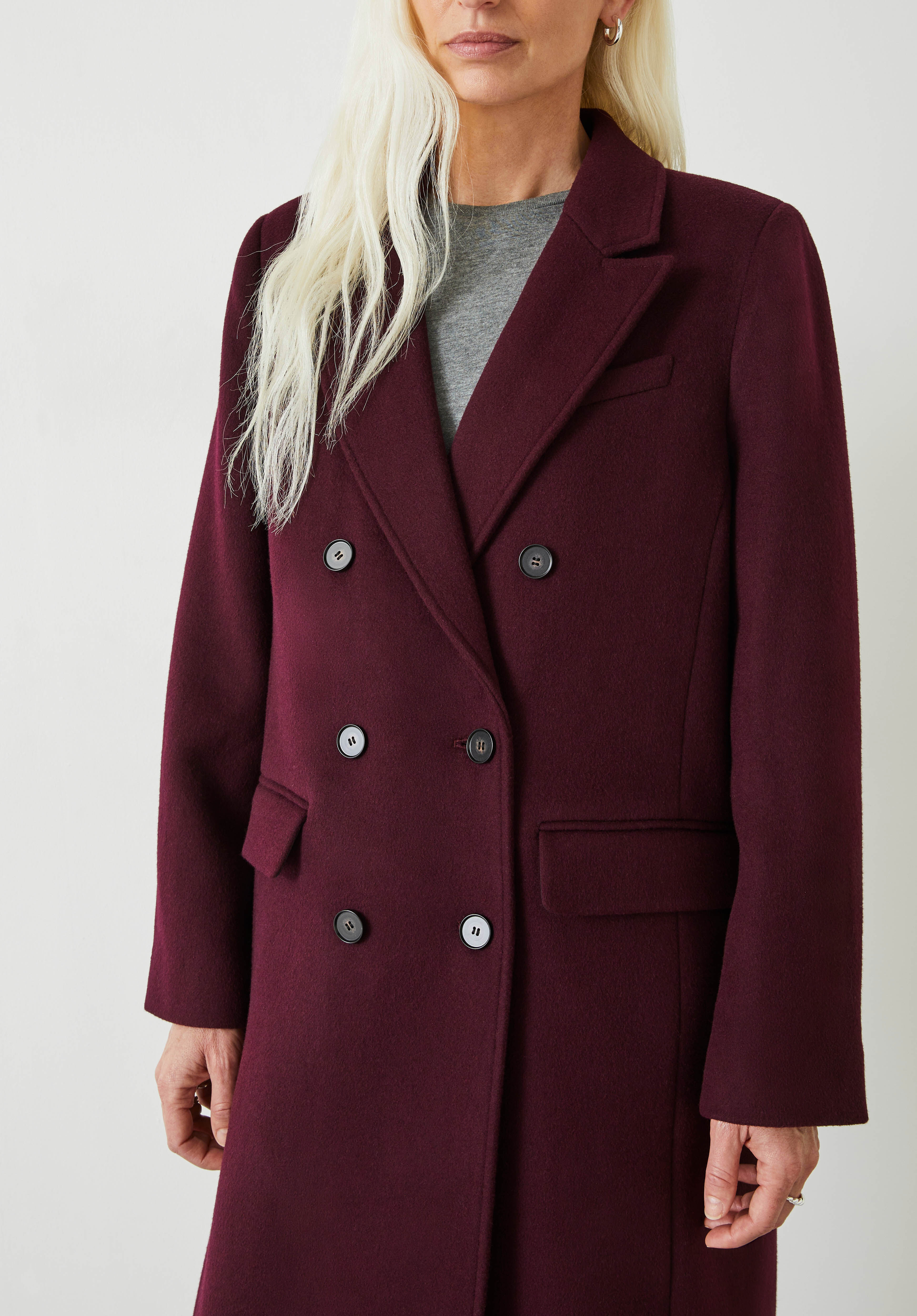 Miranda Double Breasted Wool Blend Coat Deep Wine hush