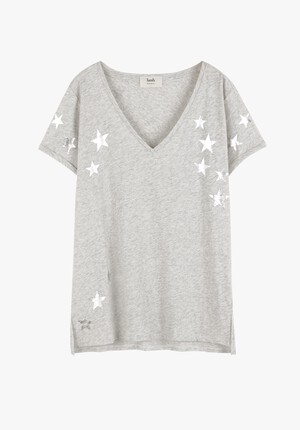 Star V-Neck Cotton Slub T-Shirt