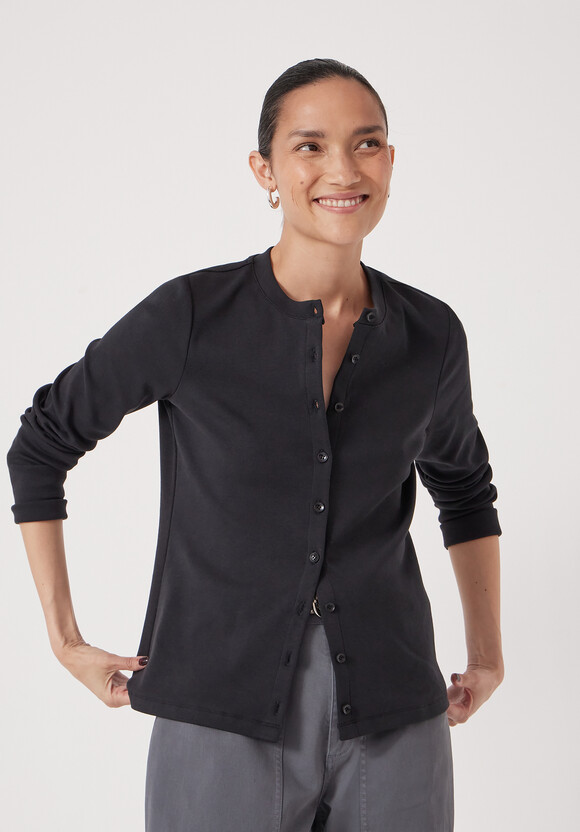 Button Ribbed Long Sleeve Top