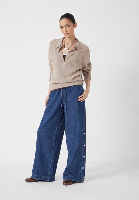 Harri Popper Detail Wide Leg Jeans