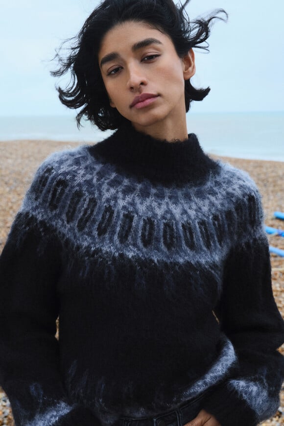 Ebony Brushed Yoke Fairisle Jumper with Mohair