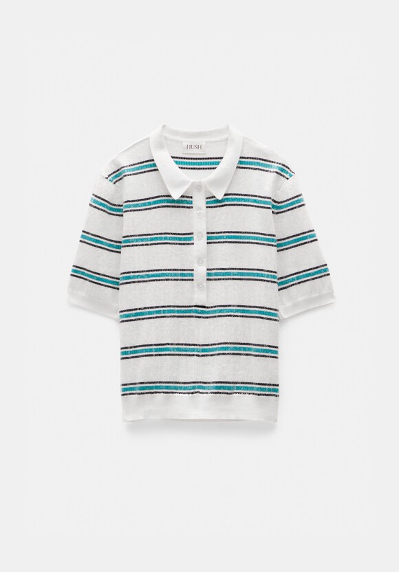 Sequin Stripe Knitted Polo Top