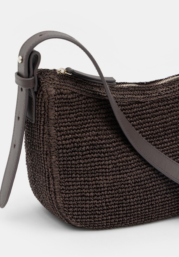 Raffia Crossbody Bag with Leather Strap
