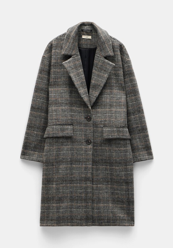 Nell Relaxed Wool Blend Check Coat