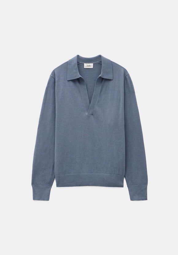 Wool Blend Open Collar Knitted Jumper