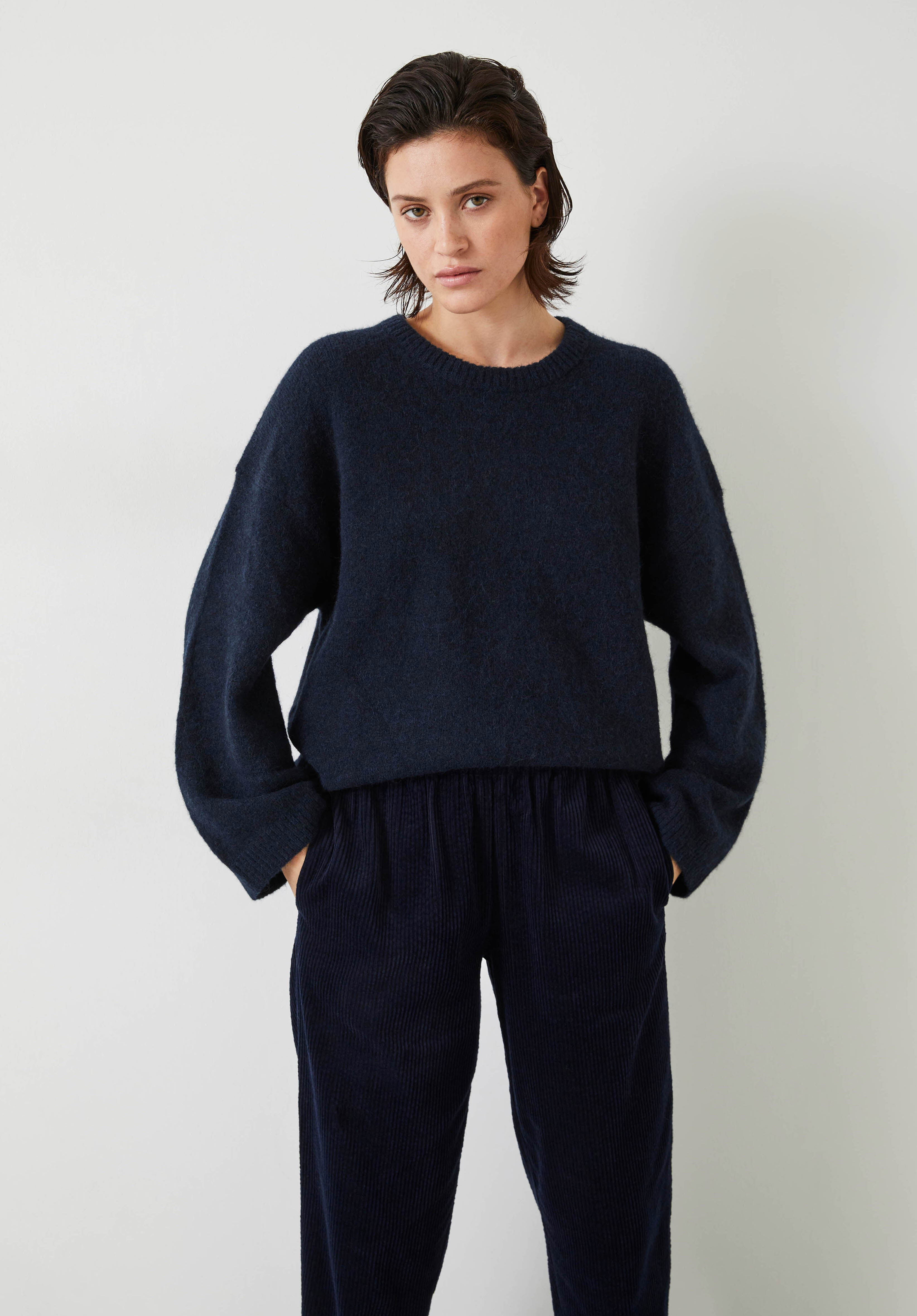 Elaine Slouchy Fit Wool Blend Jumper | Midnight Navy Melange | hush