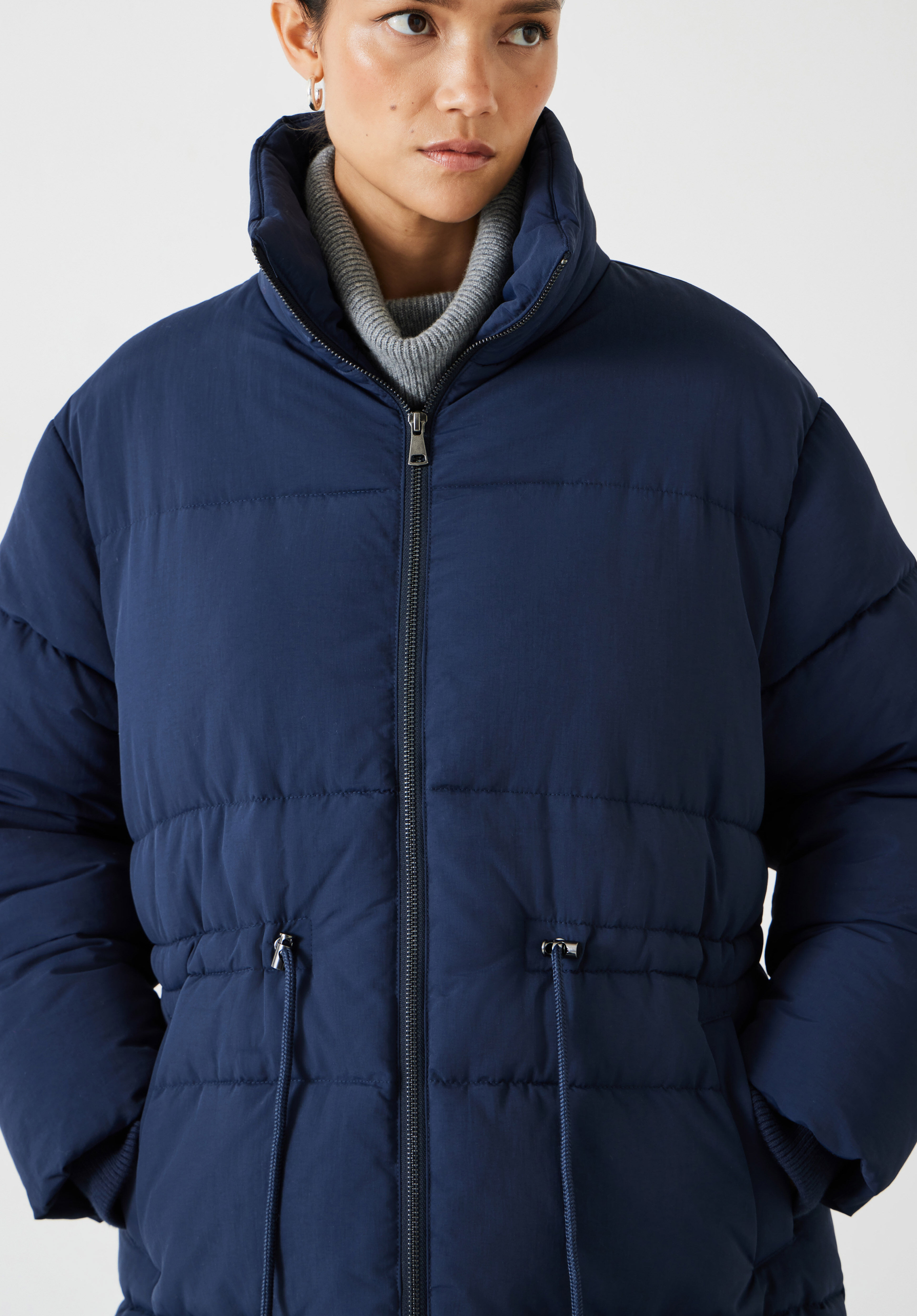 Joanna A Line Puffer Coat Navy Blue hush