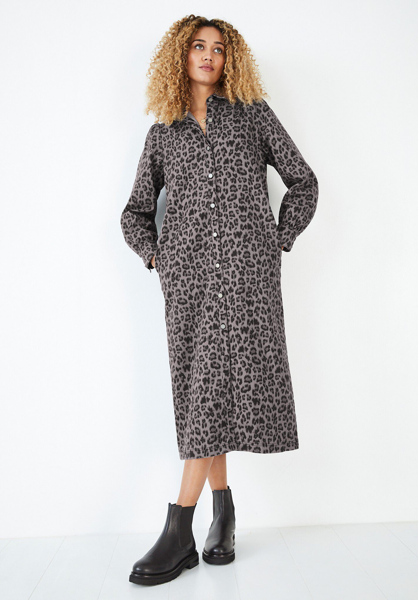 Leopard print denim shop dress