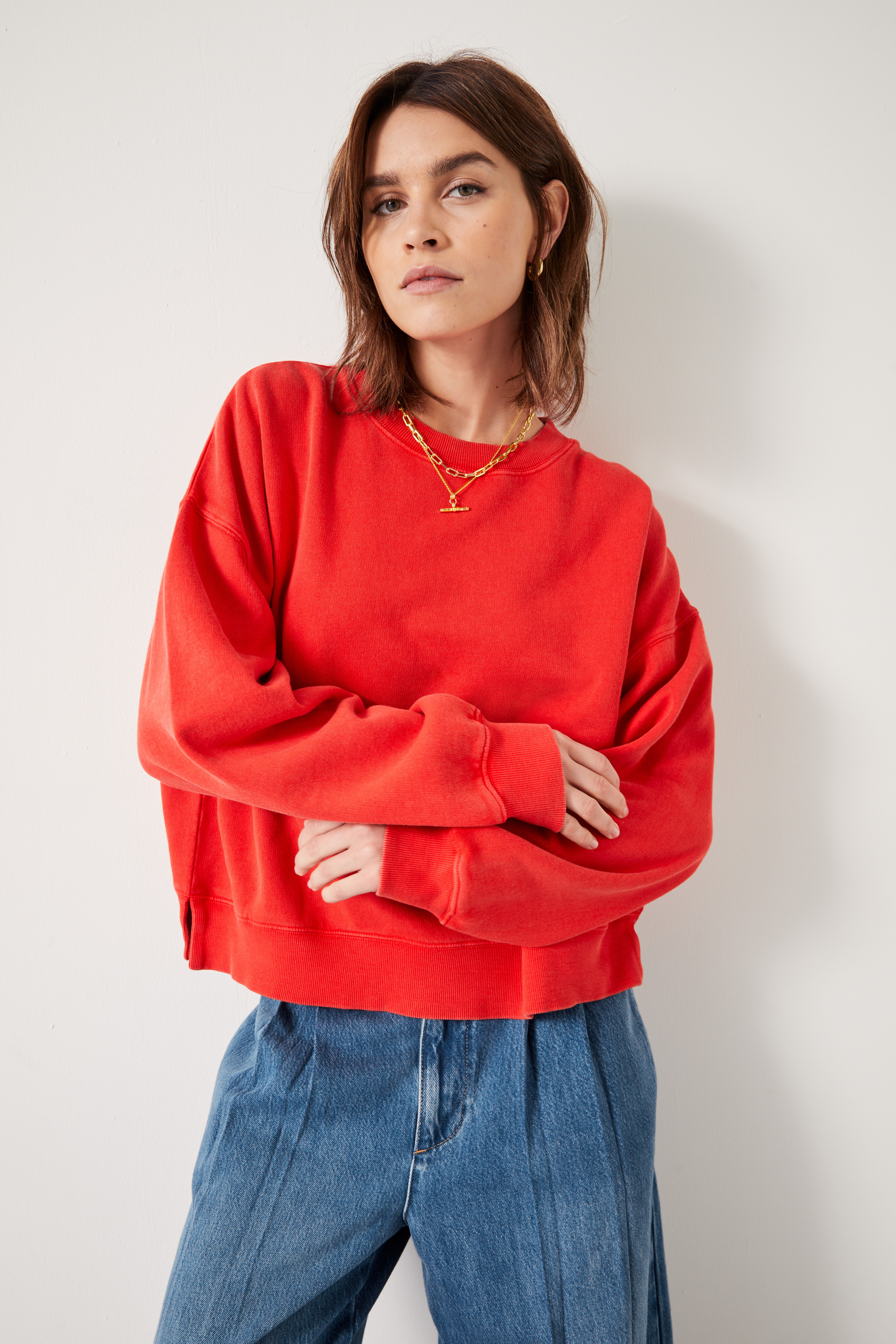 Rozanne Cotton Boxy Sweatshirt bright red hush