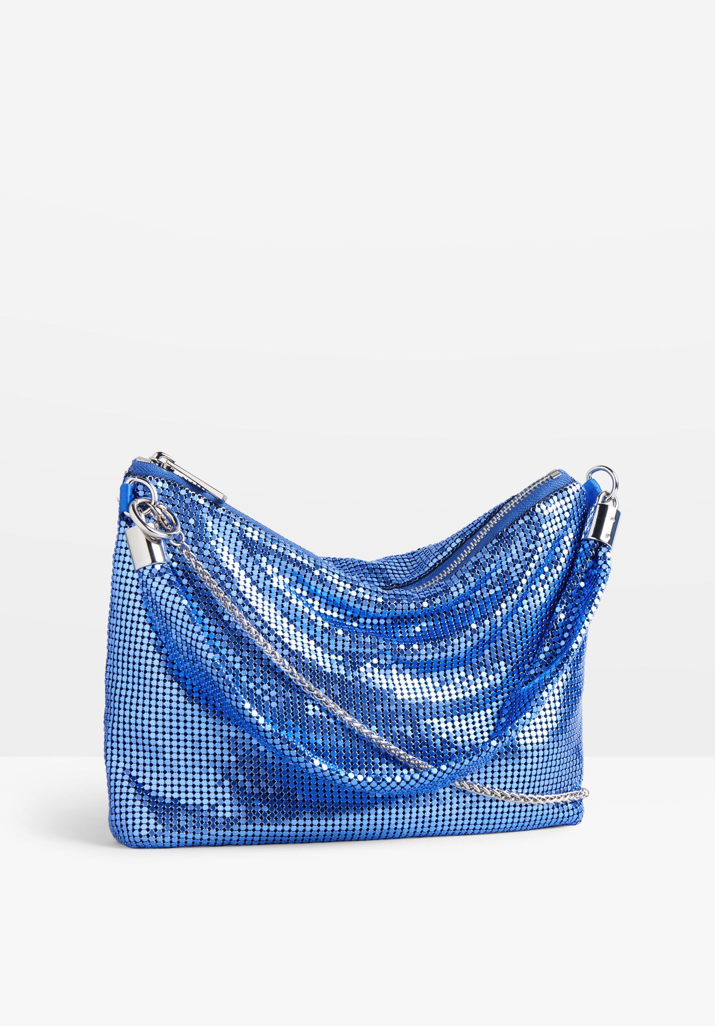 Metallic blue clutch bag on sale