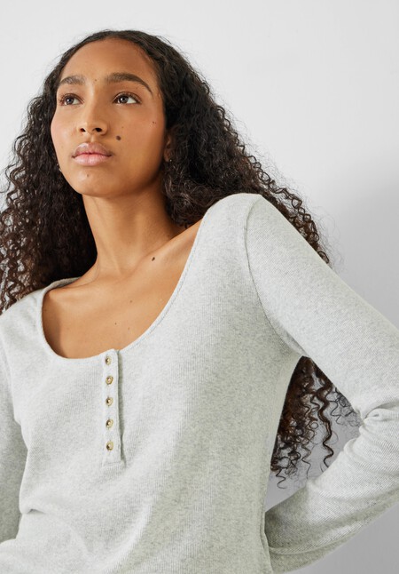 Long Sleeve Ribbed Henley T-Shirt