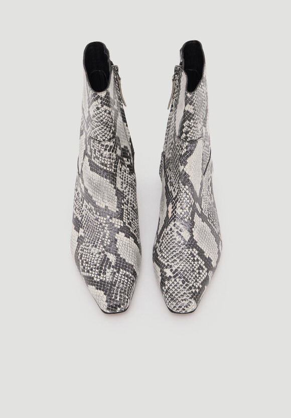 Leather Snake Print Square Boots