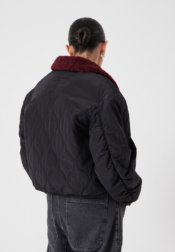 Teddy Collar Quilted Bomber