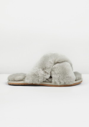 Cross Strap Shearling Slippers