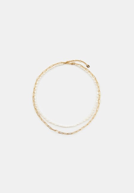 Hadley Hammered Pearl and Chain Necklace