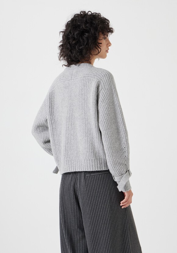 Tie and Buckle Detail Textured Knitted Jumper