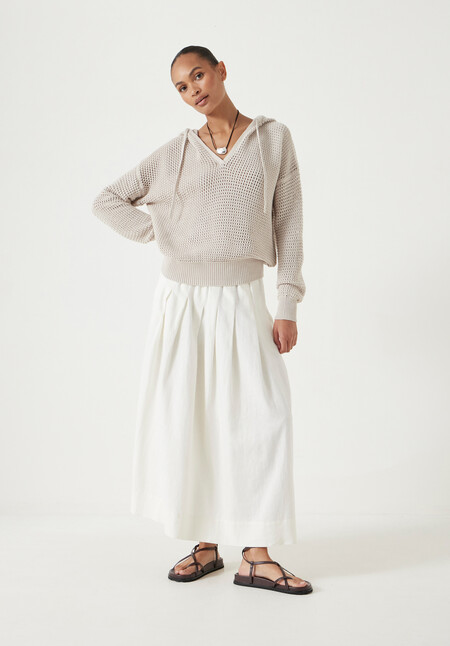 Open Stitch V Neck Hoodie
