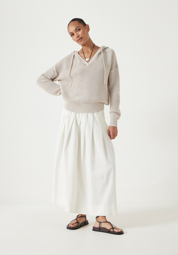 Open Stitch V Neck Hoodie