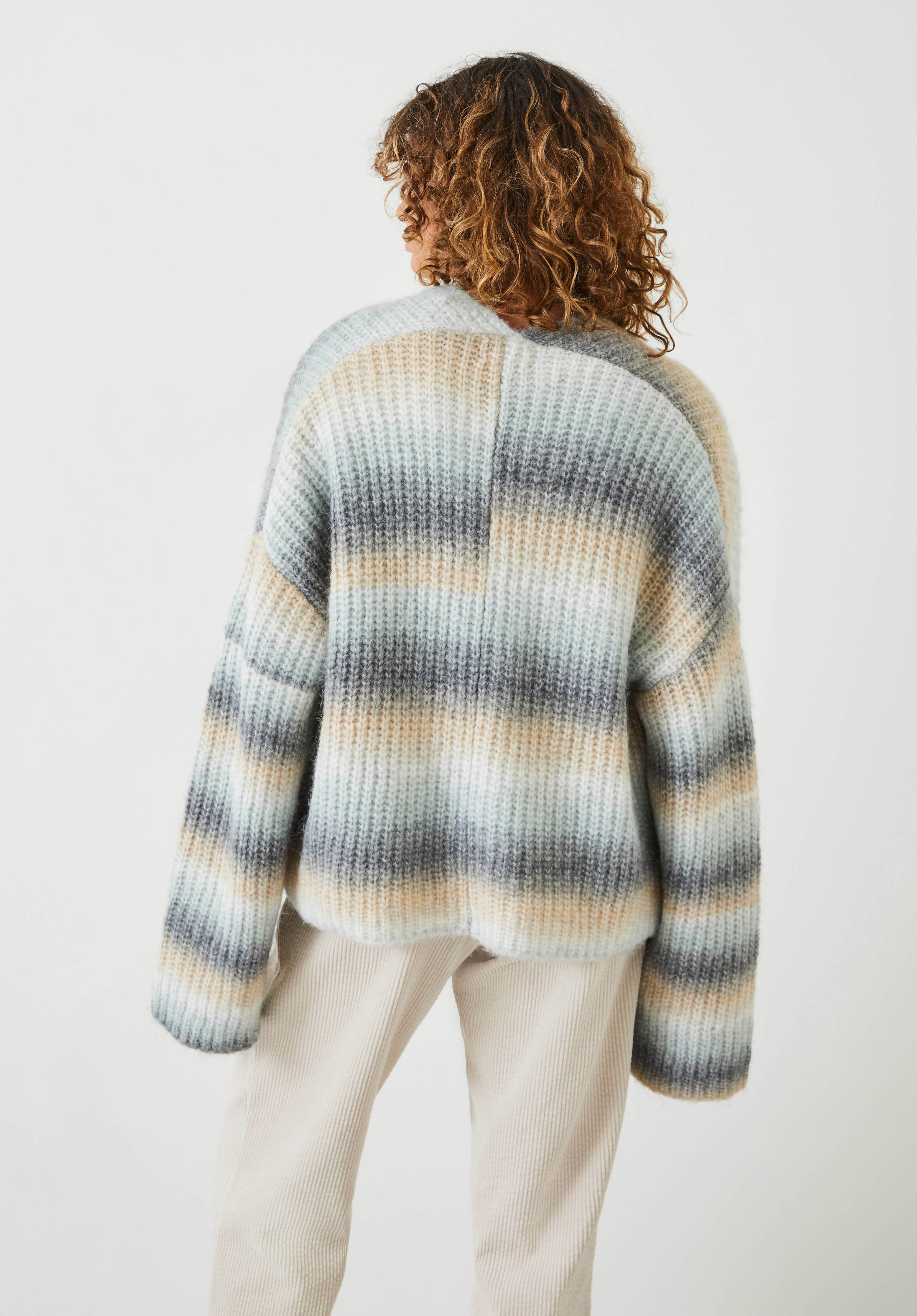 Fluffy Striped Ombre Cardigan