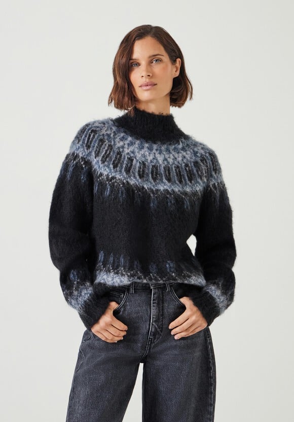 Ebony Brushed Yoke Fairisle Jumper with Mohair