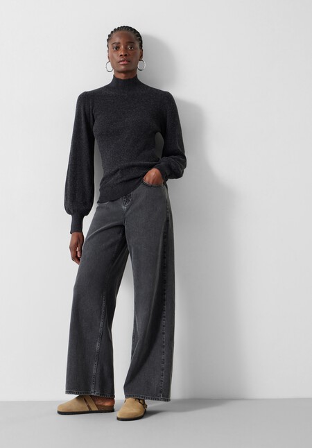 Ribbed Sleeve Roll Neck Jumper