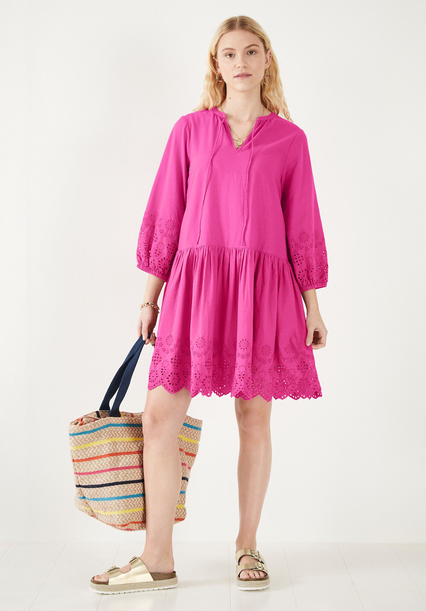 Soleil Broderie Smock Dress Pink hush