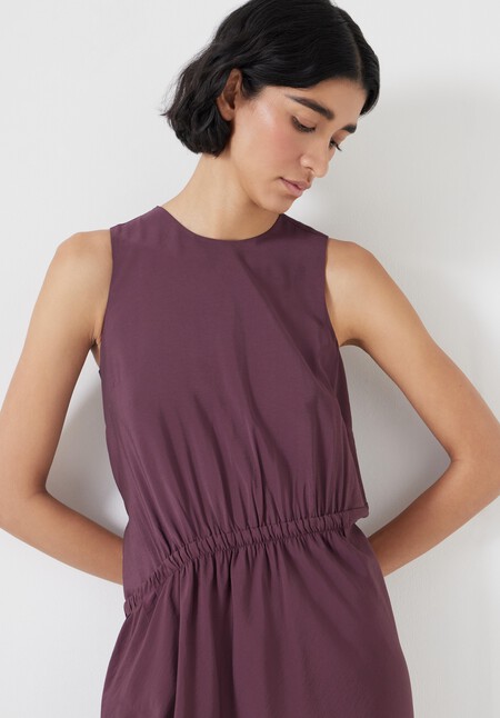 Air Flow Sleeveless Gathered Waist Midi Dress