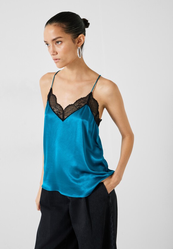 Satin and Lace Cami - Maritime blue