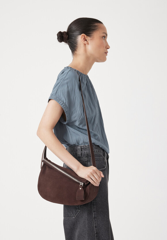 Zippy Crescent Leather Crossbody Bag