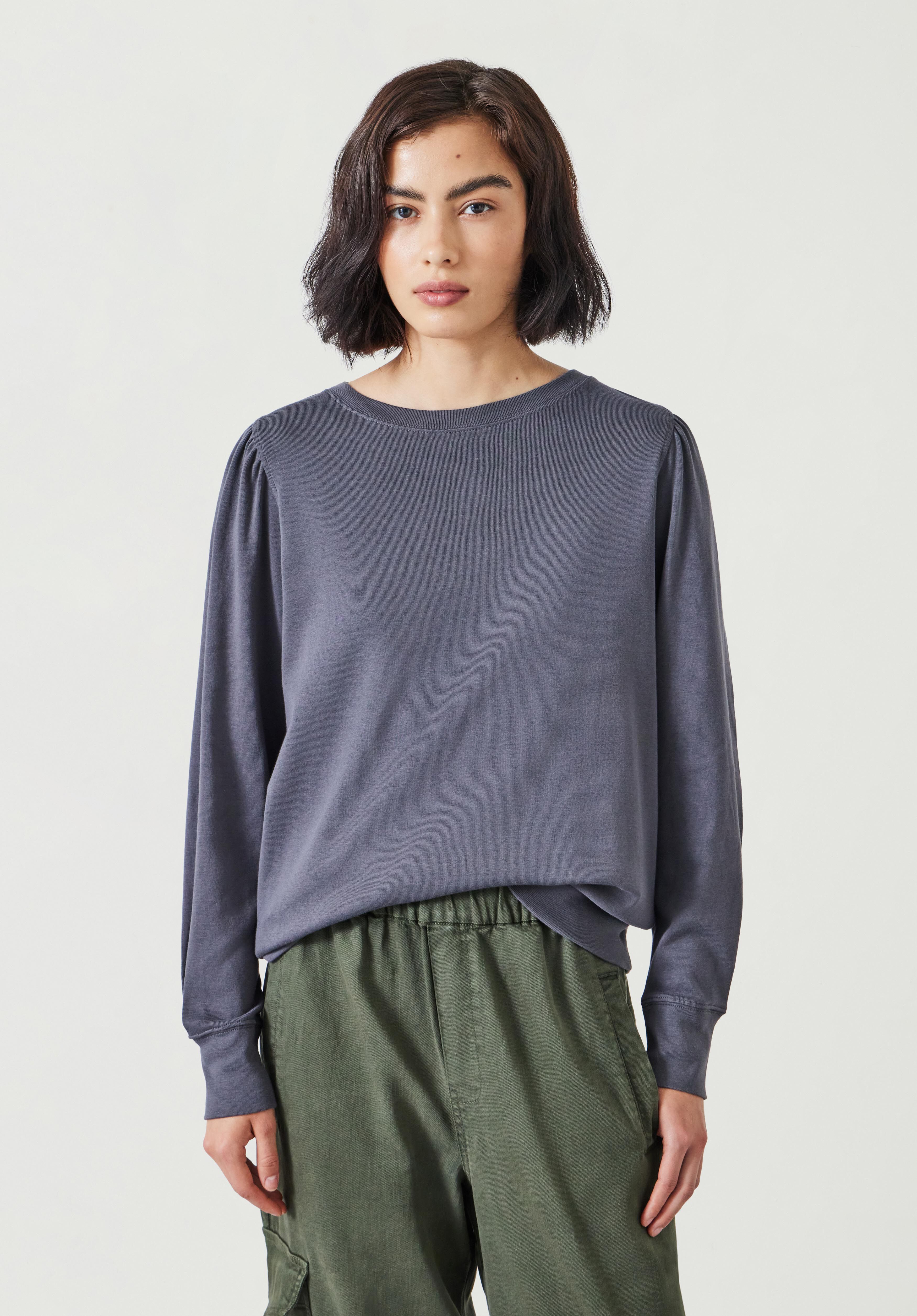Emily Puff Sleeve Jersey Top | Dark Grey | hush