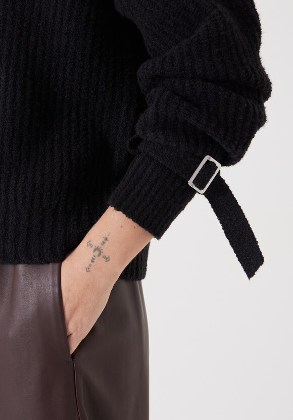 Tie and Buckle Detail Textured Knitted Jumper