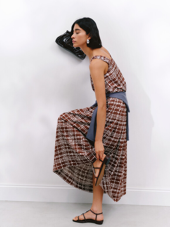 Satin Twill Pleated Midi Skirt