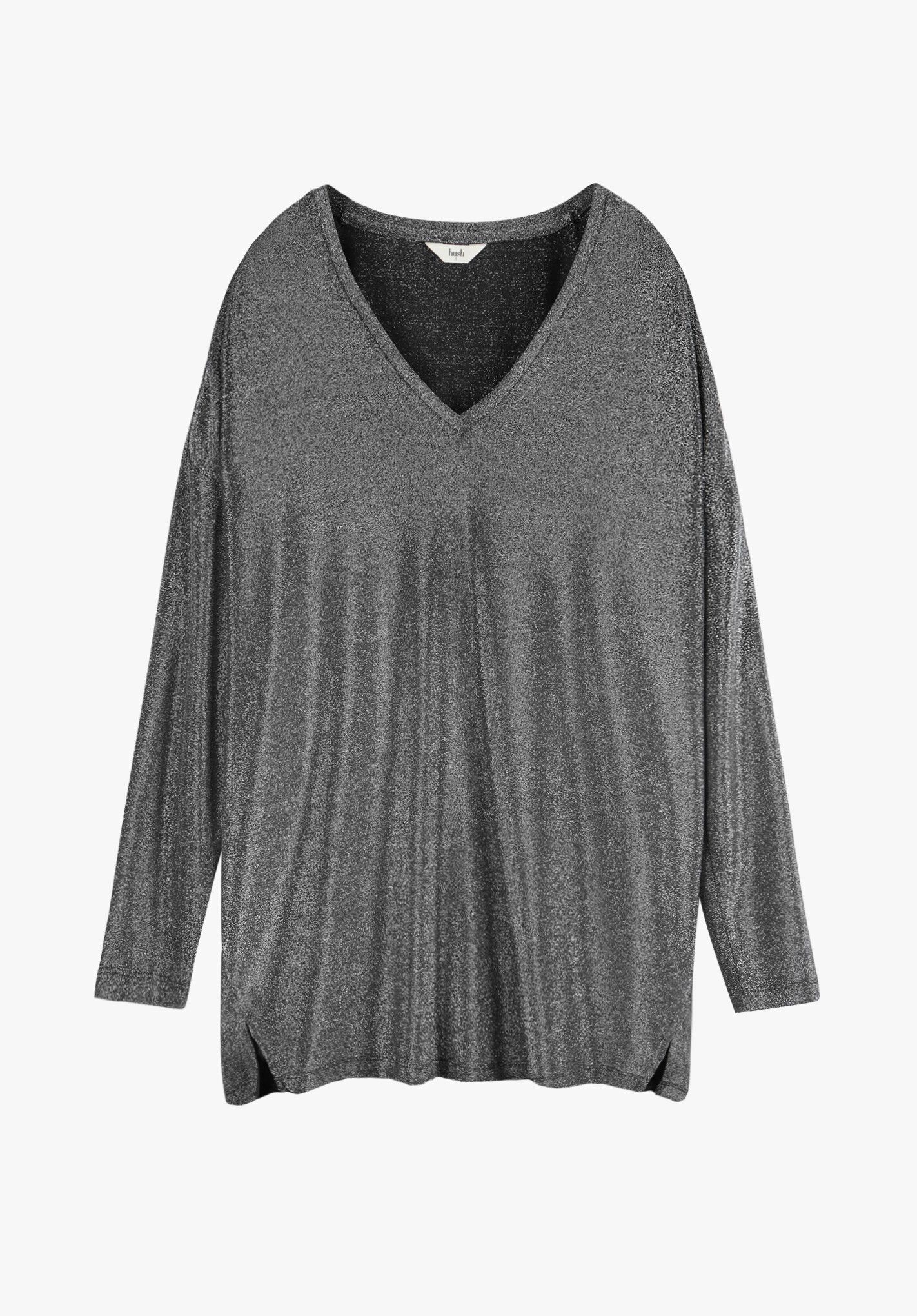 Annika Sparkle V Neck Top | Silver Metallic | hush