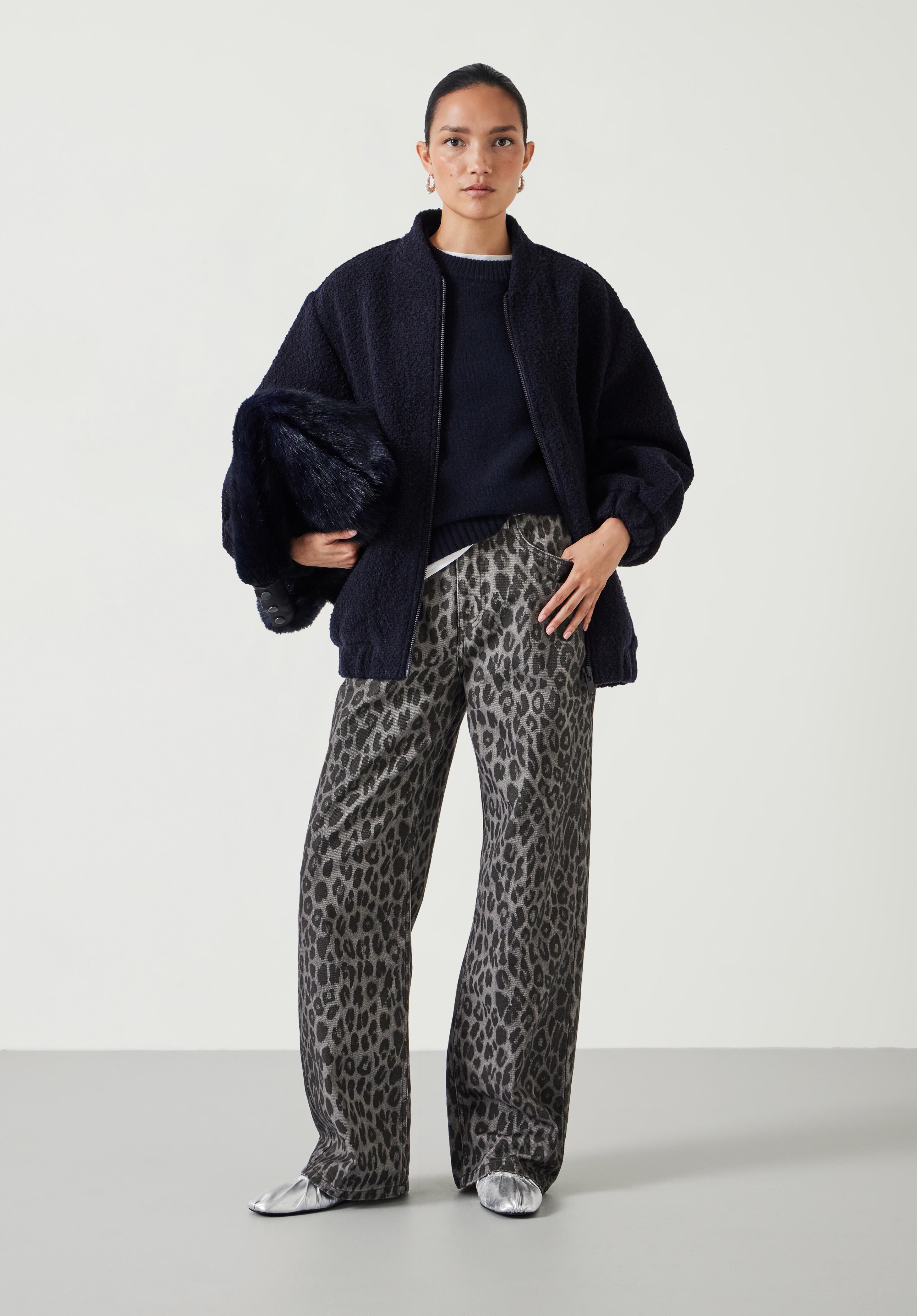 Leopard Wide Leg Jeans Grey Leopard Print hush