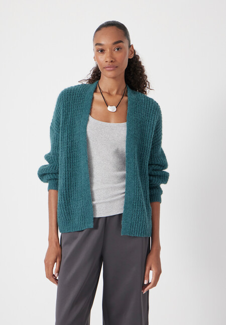 Waffle Stitch Wool Blend Edge to Edge Cardigan