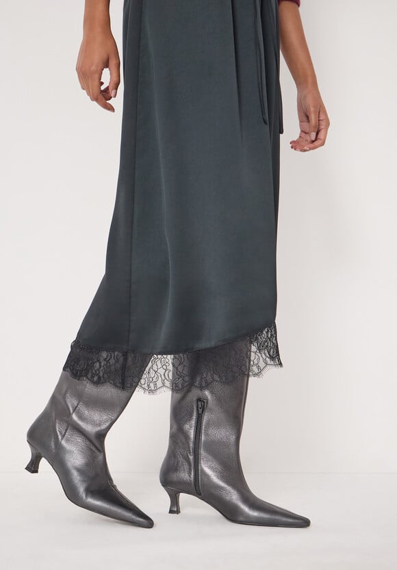 Satin Asymmetric Lace Trim Skirt