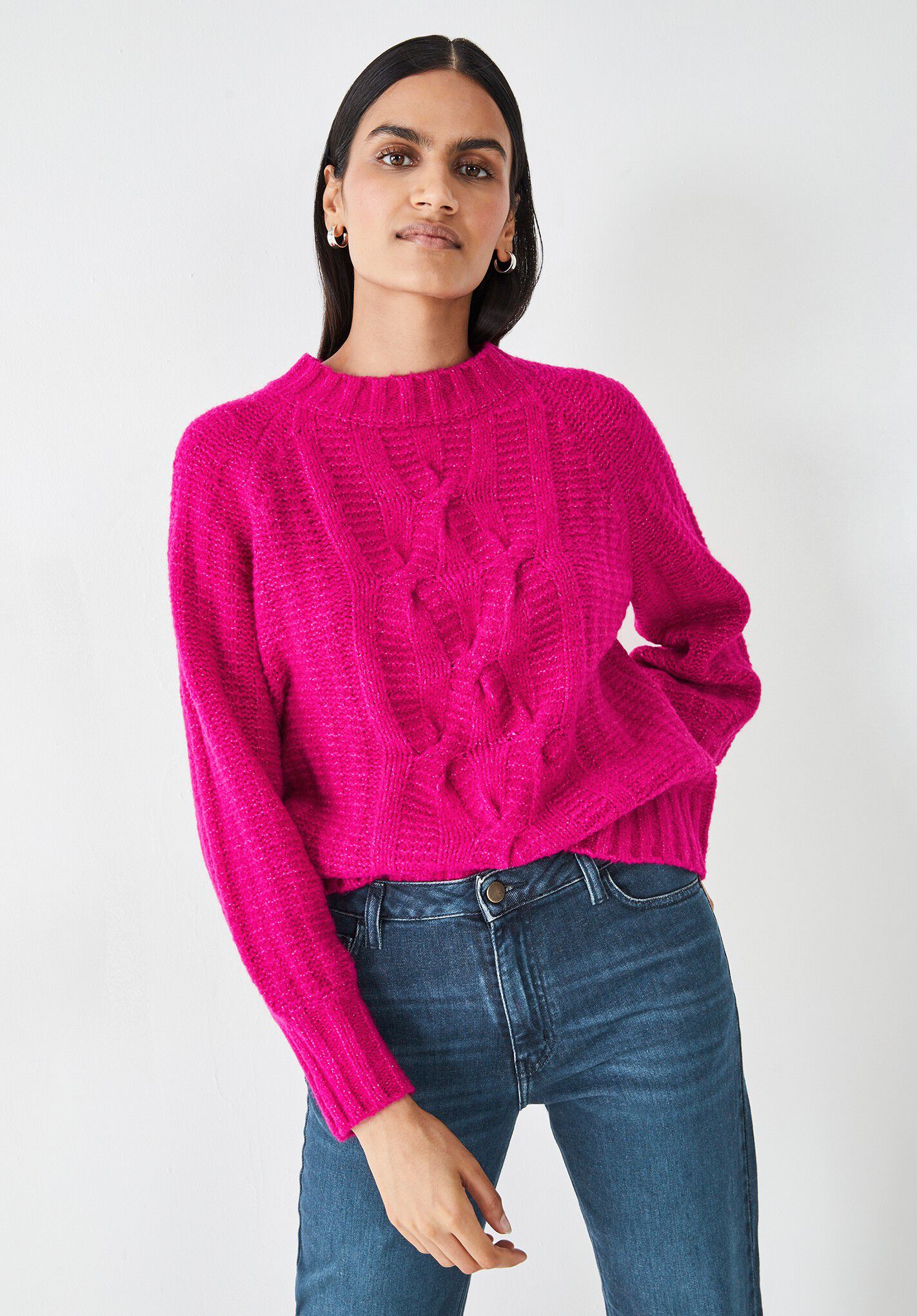 Nellie Cable Knit Sweater | Magenta Pink | hush