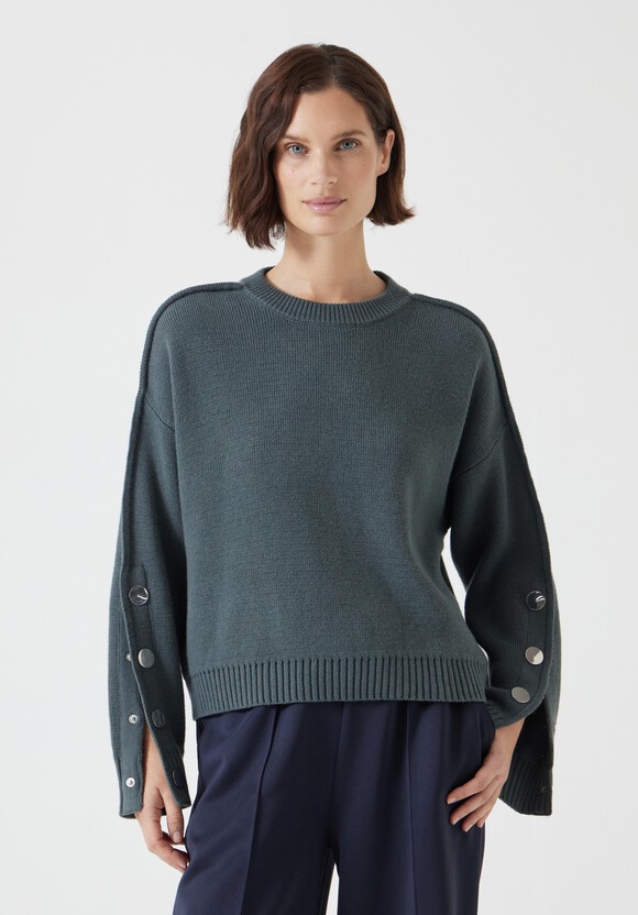 Popper Sleeve Crew Knitted Jumper