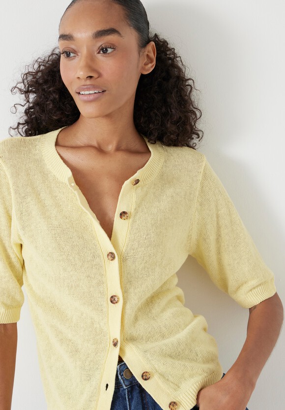Linen Blend Short Sleeve Cardigan
